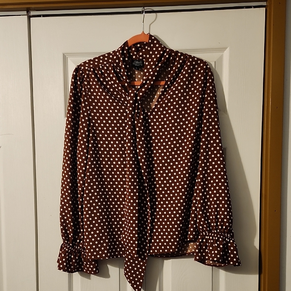 Abbott Elementary  Polka Dot Blouse - Brown and White